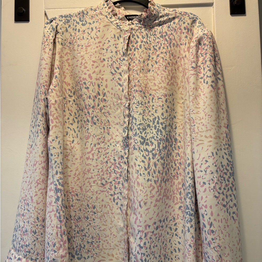 Express Portofino Pastel Ruffle Neck Blouse